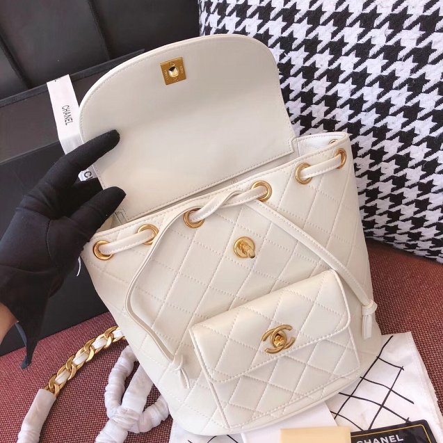 2018 CC original lambskin leather backpack A91126 white
