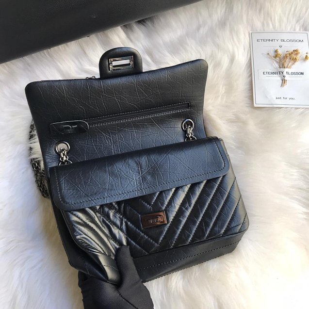 CC original aged calfskin 2.55 flap handbag A37586 black hardware