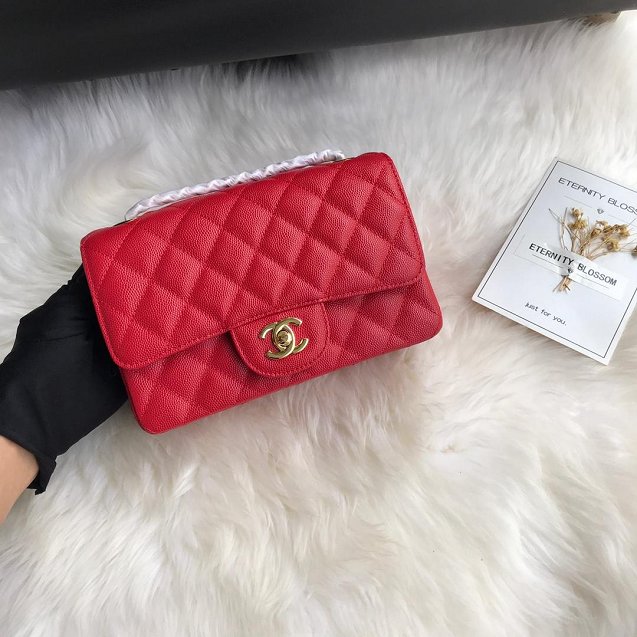 CC original grained calfskin mini flap bag A69900 red