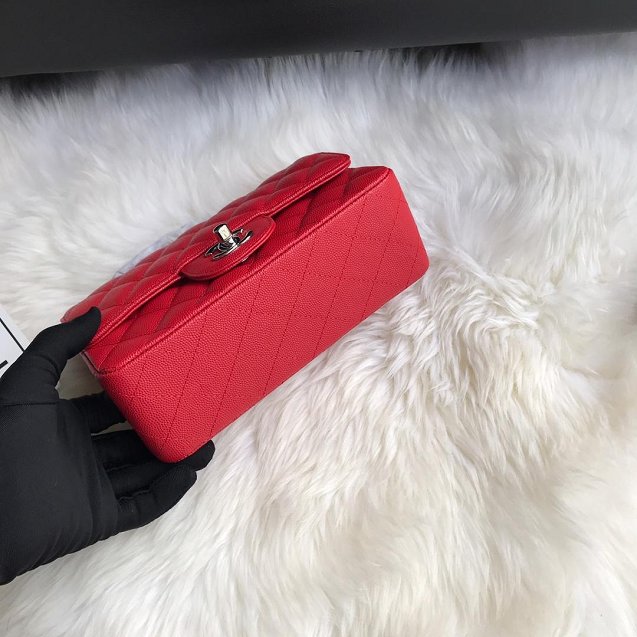 CC original grained calfskin mini flap bag A69900 red