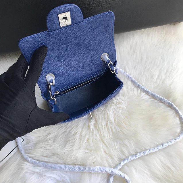 CC original grained calfskin super mini flap bag A35200 blue