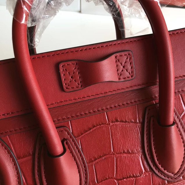 Celine original crocodile calfskin nano luggage bag 189243 red