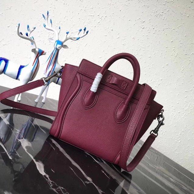 Celine original grained calfskin nano luggage bag 189243 burgundy