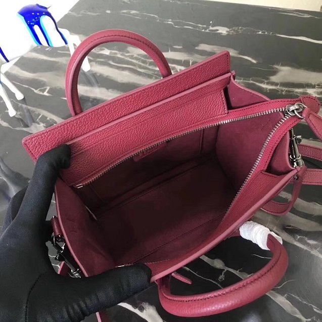 Celine original grained calfskin nano luggage bag 189243 burgundy