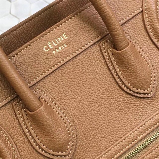 Celine original grained calfskin nano luggage bag 189243 camel