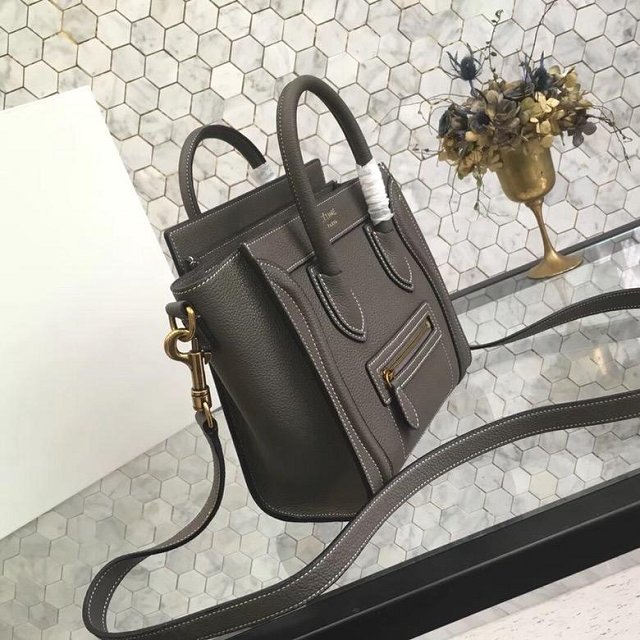 Celine original grained calfskin nano luggage bag 189243 dark grey