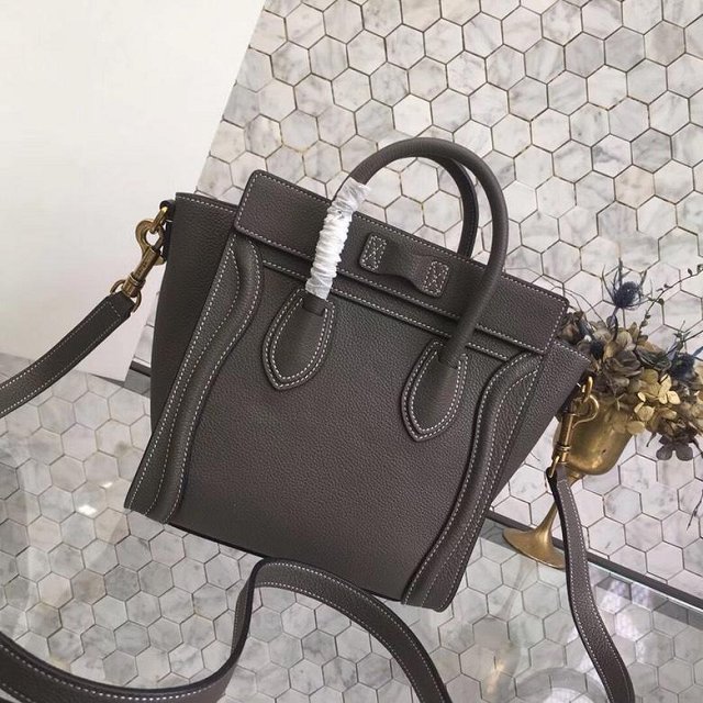 Celine original grained calfskin nano luggage bag 189243 dark grey