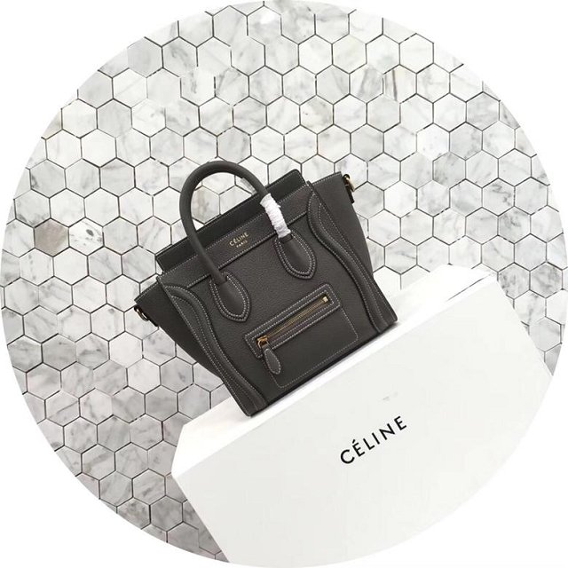 Celine original grained calfskin nano luggage bag 189243 dark grey