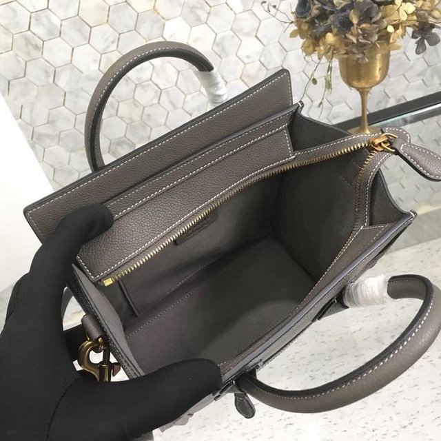 Celine original grained calfskin nano luggage bag 189243 dark grey