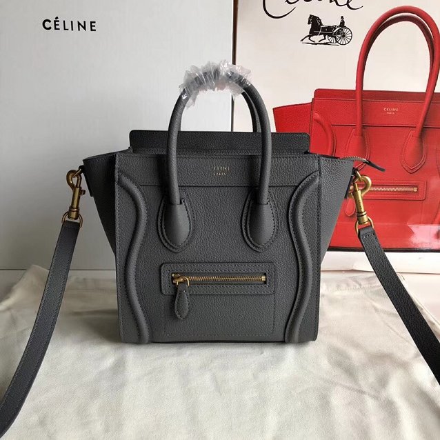 Celine original grained calfskin nano luggage bag 189243 dark grey