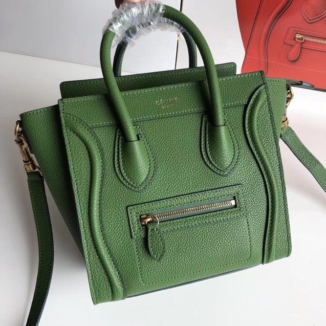 Celine original grained calfskin nano luggage bag 189243 green