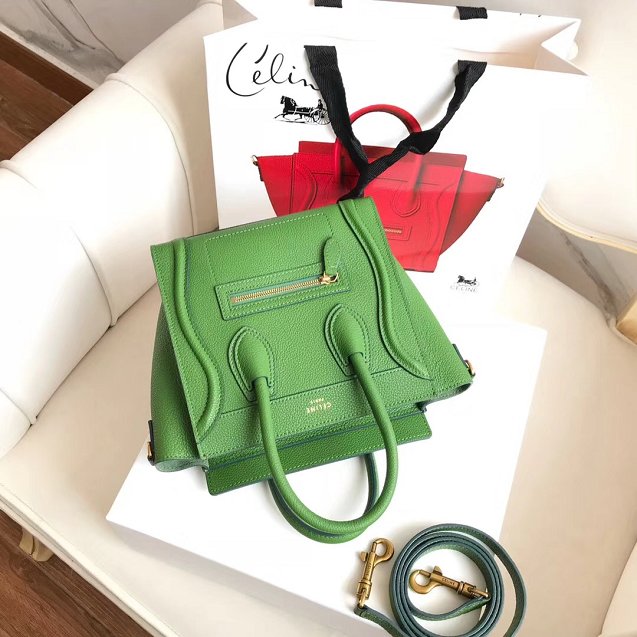 Celine original grained calfskin nano luggage bag 189243 light green