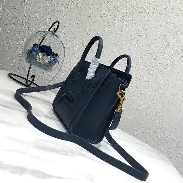 Celine original grained calfskin nano luggage bag 189243 navy blue