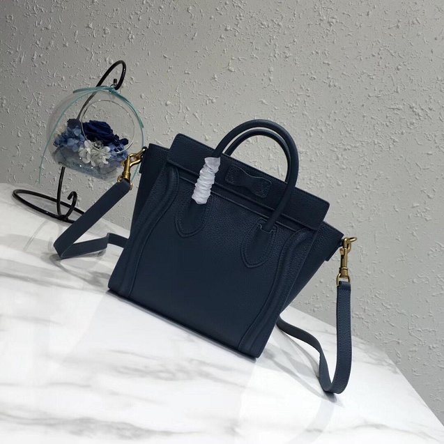 Celine original grained calfskin nano luggage bag 189243 navy blue