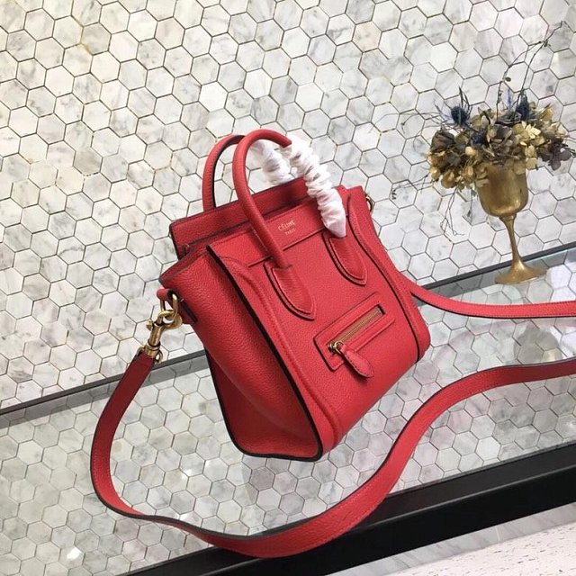 Celine original grained calfskin nano luggage bag 189243 red