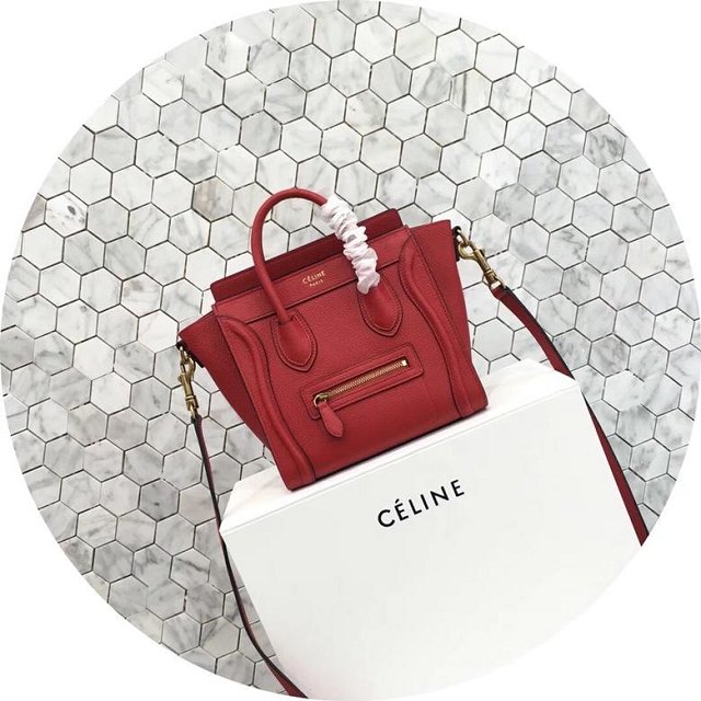 Celine original grained calfskin nano luggage bag 189243 red