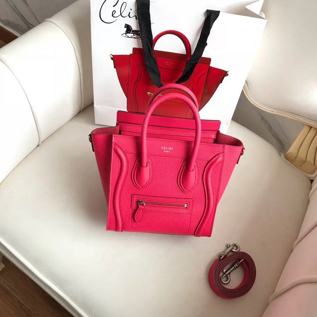 Celine original grained calfskin nano luggage bag 189243 rose red