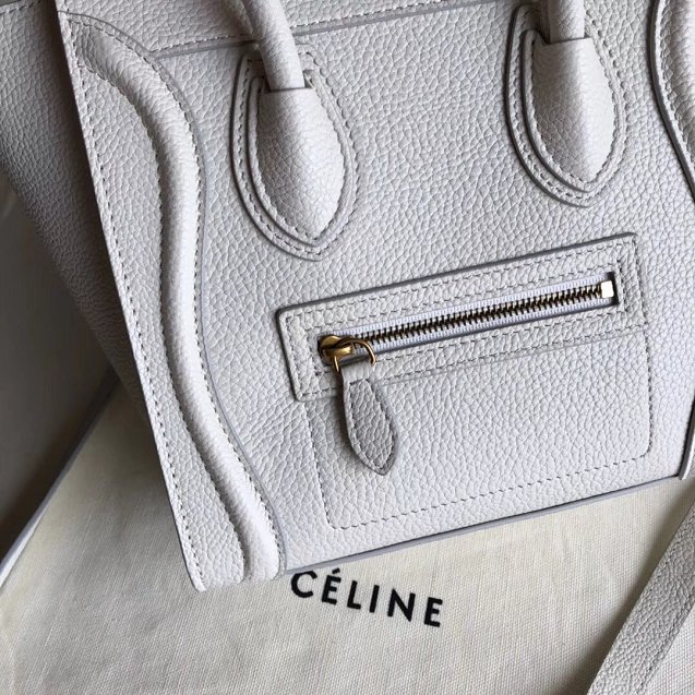 Celine original grained calfskin nano luggage bag 189243 white