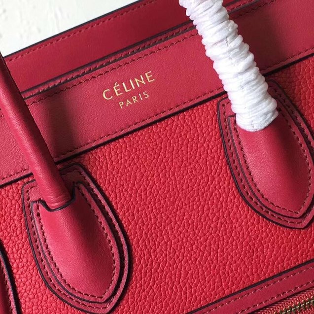 Celine original grained&smooth calfskin nano luggage bag 189243 red