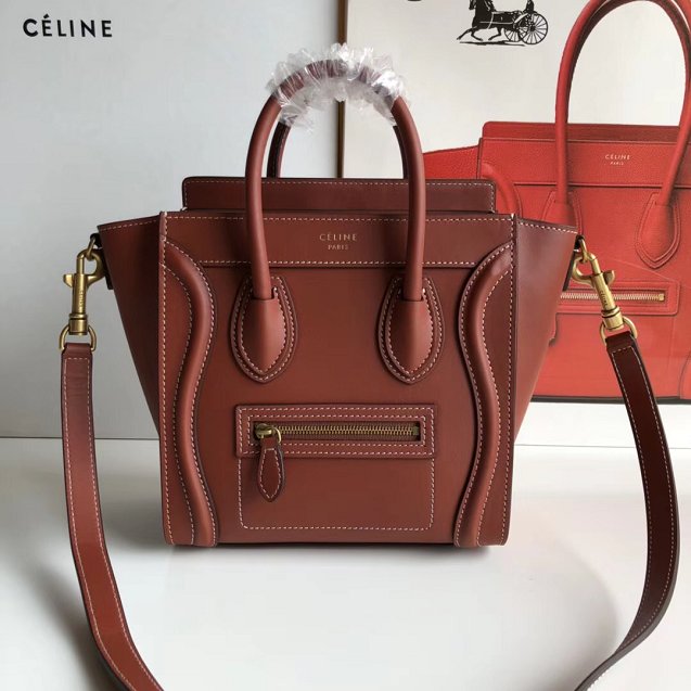 Celine original smooth calfskin nano luggage bag 189243 brown