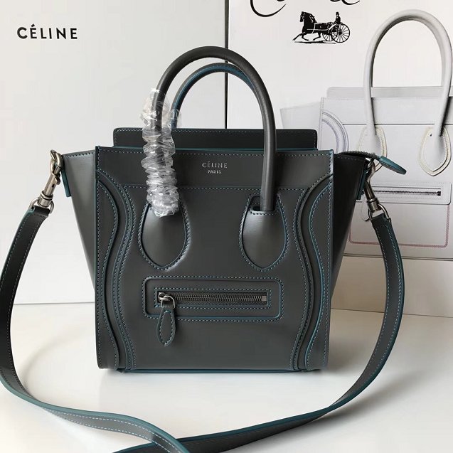 Celine original smooth calfskin nano luggage bag 189243 dark grey&blue