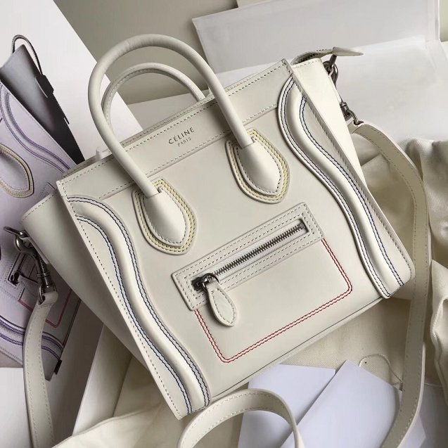 Celine original smooth calfskin nano luggage bag 189243 white