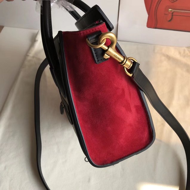 Celine original calfskin nano luggage bag 189243 apricot&black&red