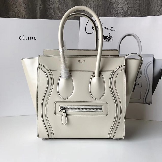 Celine original smooth calfskin micro luggage handbag 189793 white