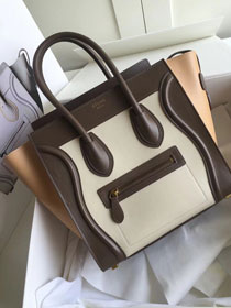 Celine original calfskin micro luggage handbag 189793 white&brown&apricot