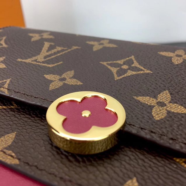 2019 louis vuitton original monogram Flore chain wallet M67404 burgundy