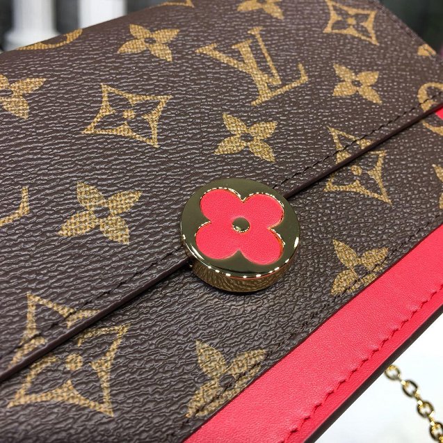2019 louis vuitton original monogram Flore chain wallet M67404 red