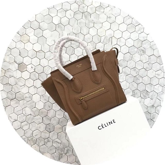 Celine original grained calfskin micro luggage handbag 189793 camel