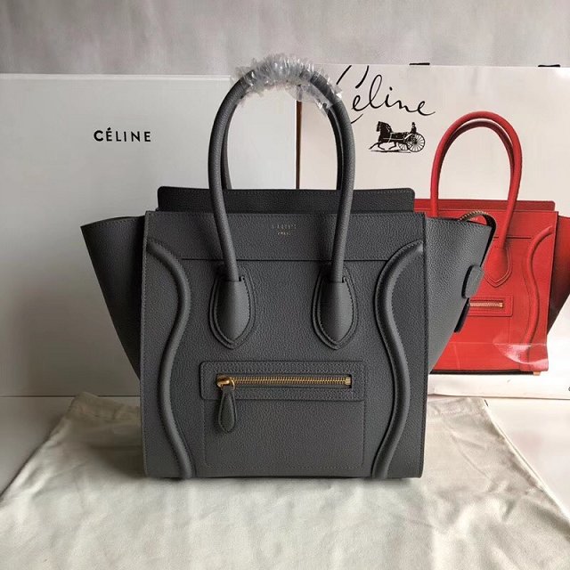 Celine original grained calfskin micro luggage handbag 189793 dark grey
