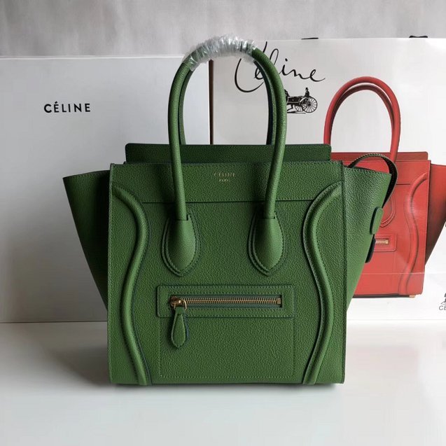 Celine original grained calfskin micro luggage handbag 189793 green