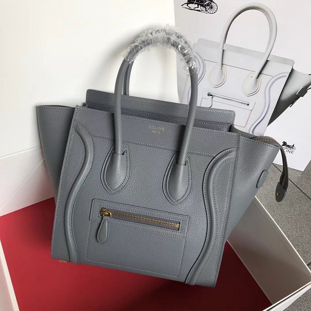 Celine original grained calfskin micro luggage handbag 189793 grey