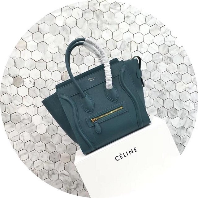 Celine original grained calfskin micro luggage handbag 189793 lake blue