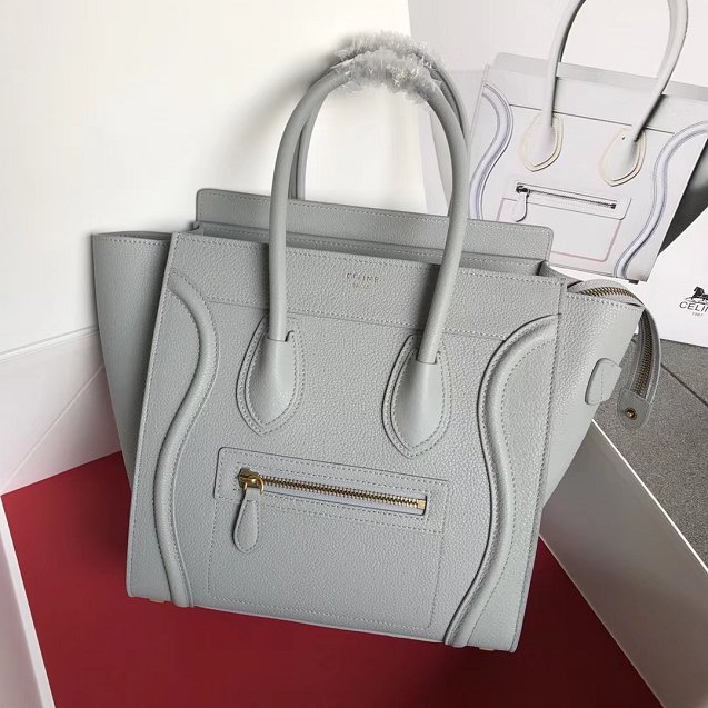 Celine original grained calfskin micro luggage handbag 189793 light grey