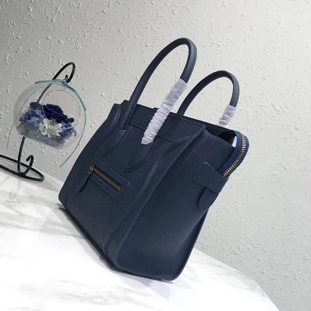 Celine original grained calfskin micro luggage handbag 189793 navy blue