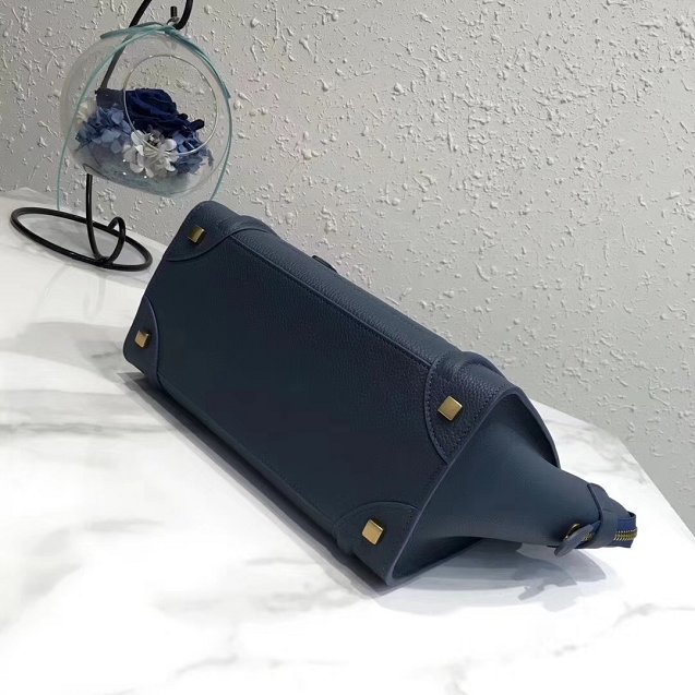 Celine original grained calfskin micro luggage handbag 189793 navy blue