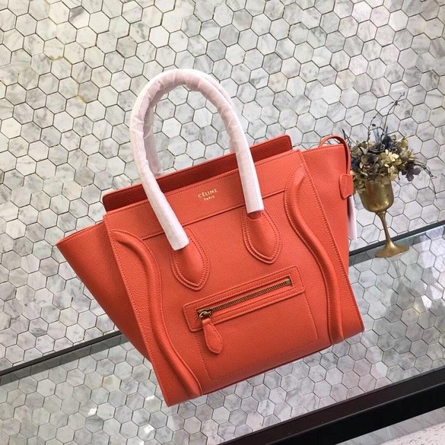 Celine original grained calfskin micro luggage handbag 189793 orange