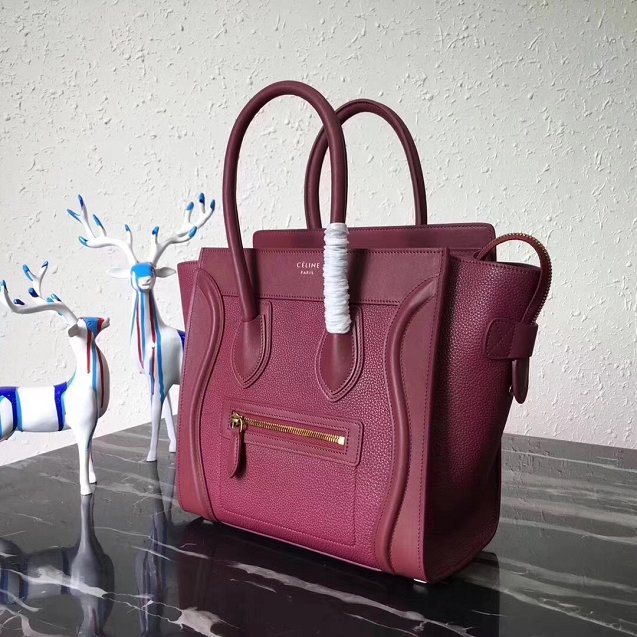 Celine original smooth&grained calfskin micro luggage handbag 189793 bordeaux