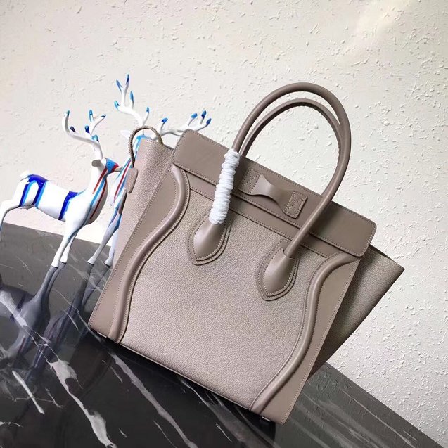 Celine original smooth&grained calfskin micro luggage handbag 189793 light grey