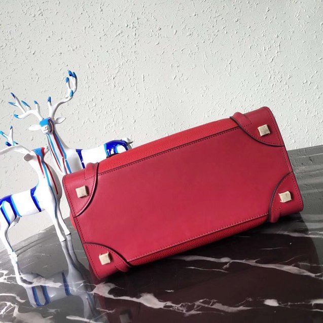 Celine original smooth&grained calfskin micro luggage handbag 189793 red