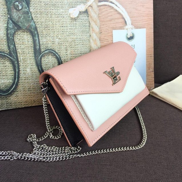 2019 Louis vuitton original calfskin mylockme chain pochette M63980 pink