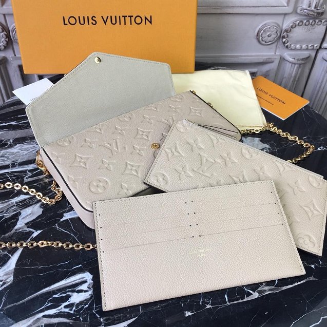 Louis vuitton original monogram empreinte pochette felicie M64064 beige