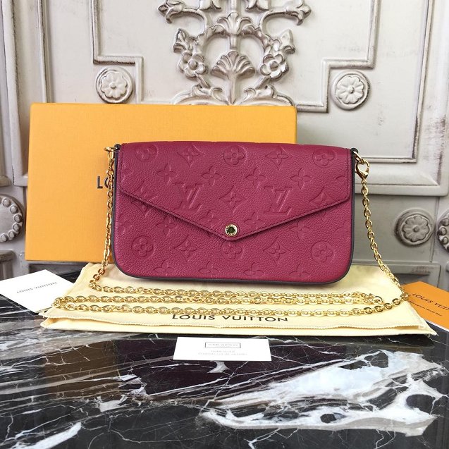 Louis vuitton original monogram empreinte pochette felicie M64064 burgundy