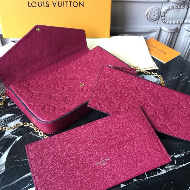 Louis vuitton original monogram empreinte pochette felicie M64064 burgundy