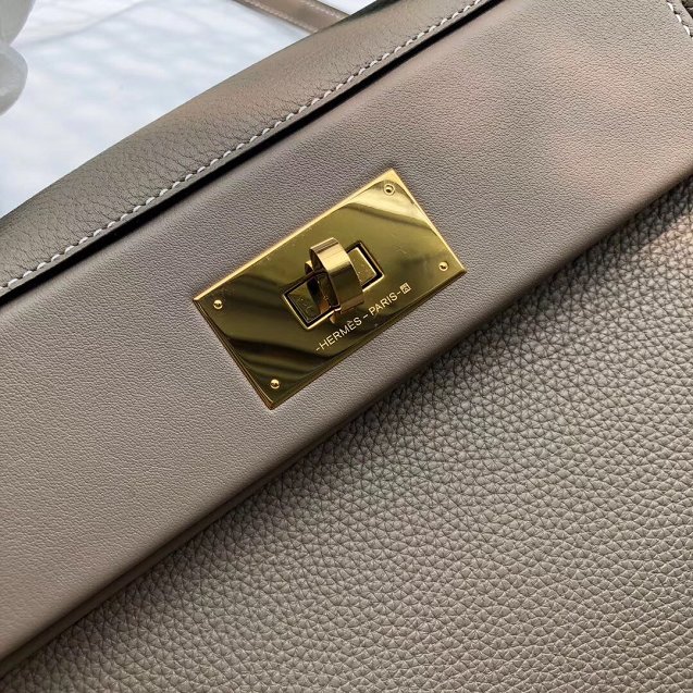 2019 Hermes original handmade togo leather kelly 2424 bag H03699 light grey