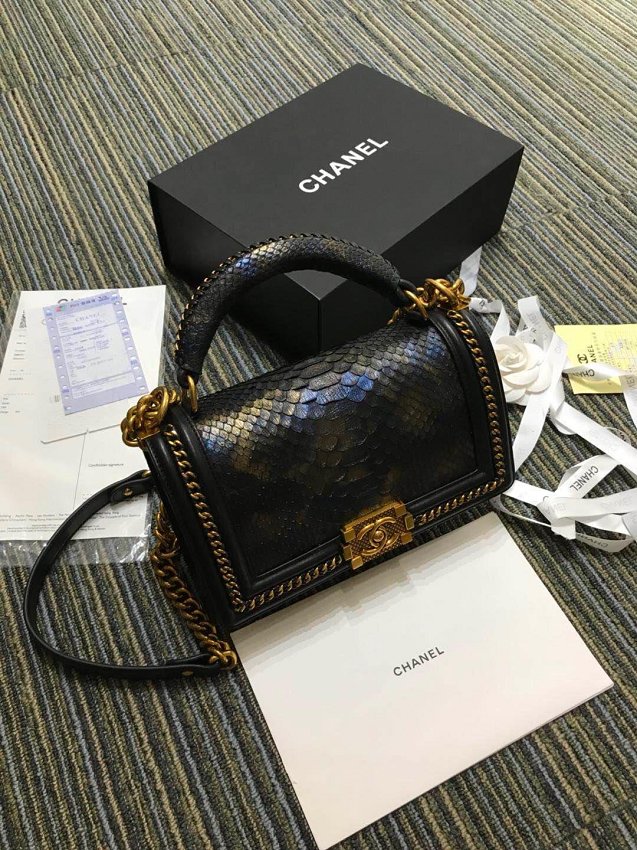 CC original python leather le boy handbag A94804 black&gold