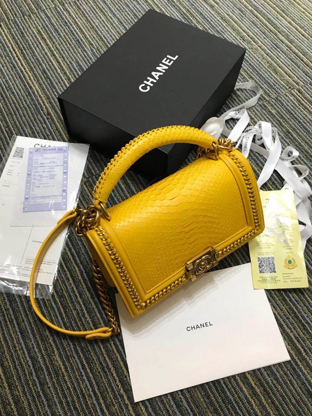 CC original python leather le boy handbag A94804 yellow